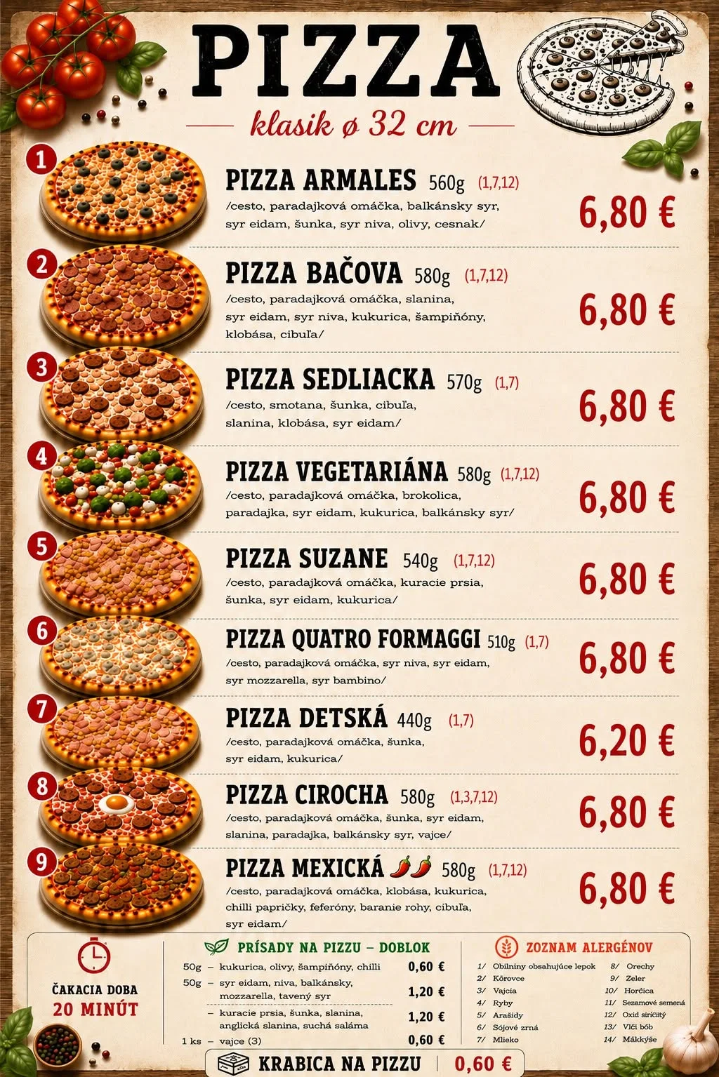 Pizza menu